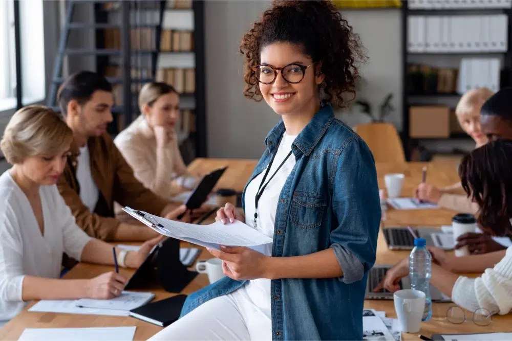 employee during conference on group retirement savings